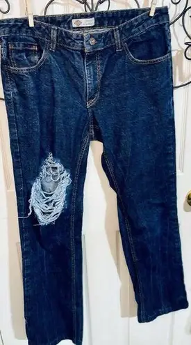 Dickies Jeans Ladies Sz34 Relaxed Fit Ripped Dark Wash 28in Inseam 38In Outseam