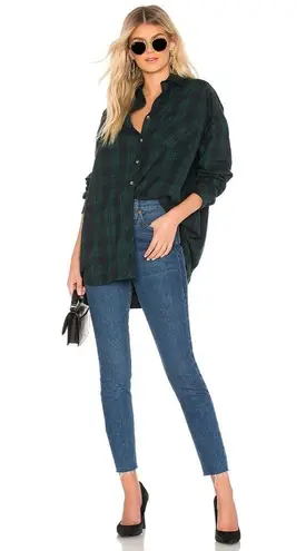 superdown  Audriana Oversized Plaid Flannel Top in Green/Blue Size M