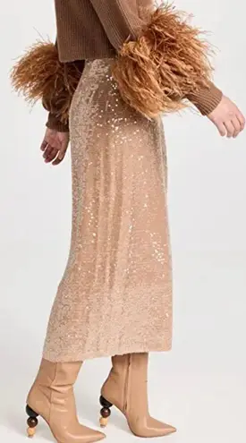Lapointe Sequin Viscose High Waisted Camel Gold Sequin Midi Skirt Size 2