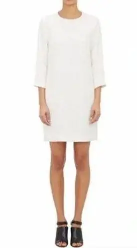 Vince  Snakeskin Jacquard Shift Dress Size 4 Ivory‎ 3/4 Sleeve Pockets Lined