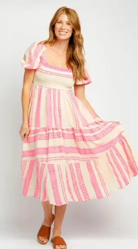 Sofia Collection Zelma Jacquard Midi Dress in Neon Hot Pink Size Small Pink