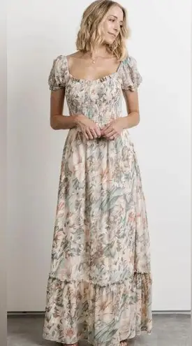 Baltic Born  Larissa Peach & Sage Watercolor Floral Tiered Maxi Dress - Large