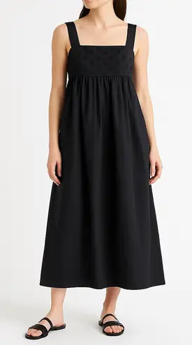 barney's new york Black Cotton Midi Dress Size 36 (US XS) Swiss Dot Empire Waist