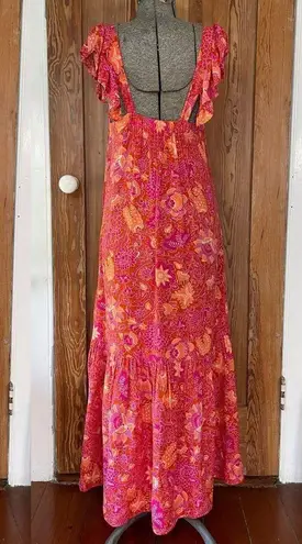 House of Harlow Maxi Dress Floral Flutter Ruffle Sleeve & Pockets