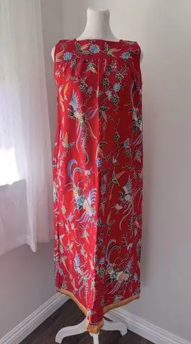 Red Floral Print Square Neckline Sleeveless Muumuu Midi Dress