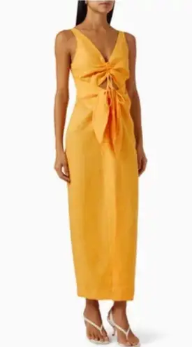 Nanushka Kubra Dress L Orange Linen Cutout Tie Front Midi Size L