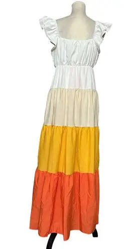 English Factory Sunset Color Block Tiered Maxi Dress Ruffle Sleeves Size M NWT