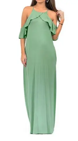 Bee Uniq 🆕Dusty Green Ruffle-Accent Cold Shoulder Maxi M🆕