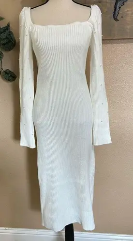 NWOT Lulus Gleaming Babe White Ribbed Knit Pearl Midi Sweater Dress Size XXL