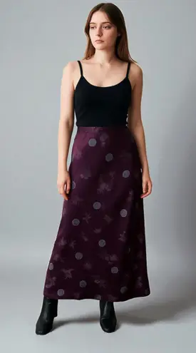 Vintage Renee Lauren 90s Plum Satin Bias Cut Midi Skirt Size 13/14 Y2K Retro Purple