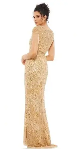 Mac Duggal 4715 Size 4 Embellished Fringe Cap Sleeve Trumpet Gown, Light Gold