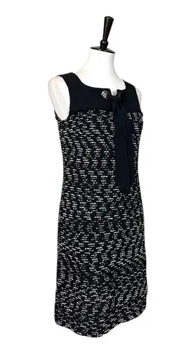 St. John Women’s Dress Shift Tweed Silk Ribbon Tie Sleeveless Black White Size 4