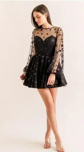 Lirika Matoshi Sz XL Teuta Tulle Dress Star Embellished in Black