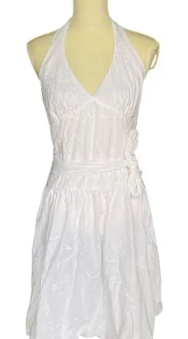 Bisou Bisou White Eyelet Halter Fit-and-Flare Dress Size 10 Casual Summer