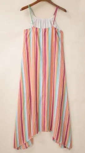 The Lace Daisy NEW Colorful Striped Spaghetti Strap Handkerchief Hem Maxi Dress Size Large