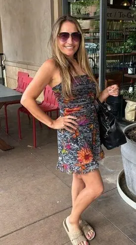 FUZZI Black Red Floral Strapless Lace Mesh Romper Size Medium