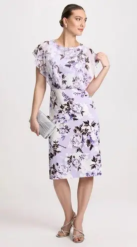 Connected Apparel Daphne Lavender Floral Chiffon Popover Dress, Petite Size 14