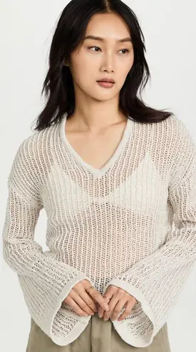 Cult Gaia | CATHERINE SWEATER BEIGE HOODED LOOSE KNIT CROPPED TIE BACK SMALL