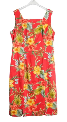 Caribbean Joe Vintage Peach Orange Tropical Hawaiian Sleeveless Midi Dress Med
