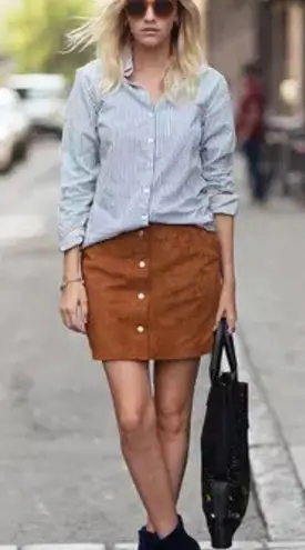 Intermix genuine goat leather brown retro A-line mini shirt