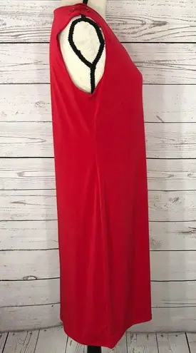 JM Collection Medium M Sheath Dress Sleeveless Red Lined Stretch V-Neck