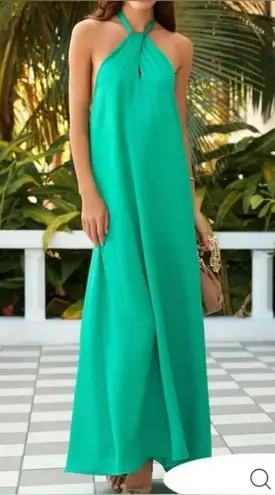 VICI  Atiana Satin Halter Emerald Green Maxi Dress Size XL - Image 1