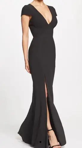 Dress the Population Karla XS Black Evening Formal Gown Long Slit V-Neck Dress