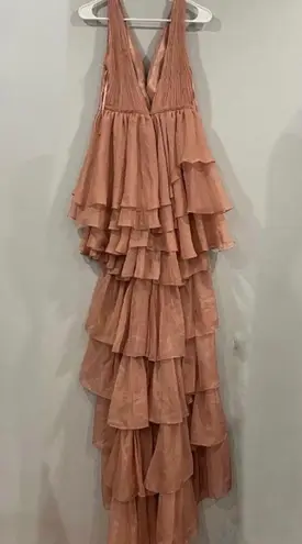 Mac Duggal 55320 Tiered Ruffle Chiffon High/Low Gown in Rose Pink 2