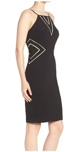 Aidan Mattox Dress 10 NWT Cutaway Crepe Halter Jersey Mesh Sheer Detail Illusion