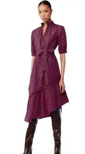 Scoop Red & Blue Geometric Assymetric Ruffle Midi Dress Size Medium