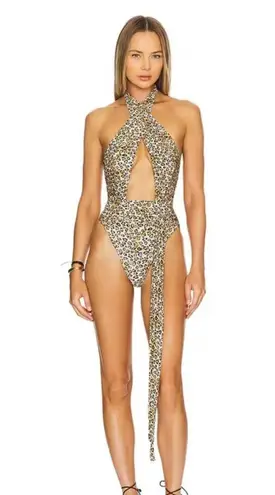 PQ Swim PILYQ Swimsuit Size Small Leopard Alex One Piece NWT Leo Beach Sexy Tan