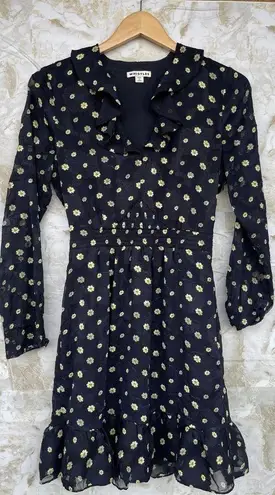 Whistles Aggie Navy Daisy Print Ruffle Dress Size 4 Blue