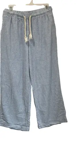 House of Harlow Linen Rayon Pants Blue Striped Boho Wide Leg Summer Beach Sz M Size M