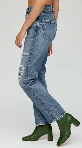 Moussy Vintage Plymouth Straight Blue High Rise Distressed Jeans Women's Size 28
