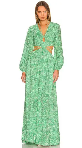 Jonathan Simkhai Adelaide Green Floral Print Satin Cutouts Maxi Dress size XS