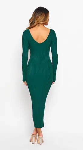 Hera Collection Hunter Green Deep V Neck Ribbed Dress