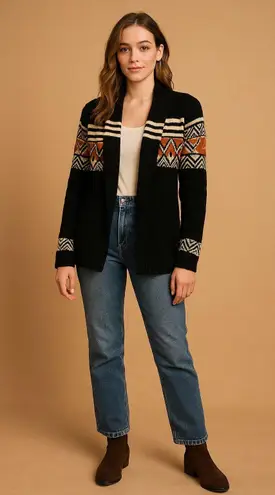 Vintage 90s Black Aztec Knit Cardigan Demanding by Savvi Women’s Small
