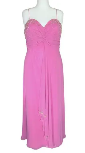Vintage 90s Y2K Pink Whimsical Beaded Sequin Flower Prom Dress XL Fairycore Glam