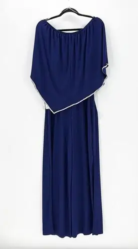 Msk Navy Blue Off the Shoulder Jumpsuit Cape Overlay sparkle bling trim Size M Size M
