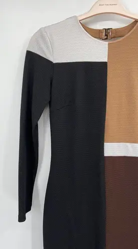 Slate + Willow  Joelle Knit Colorblock Brown Black Long Sleeve Midi Dress Size S