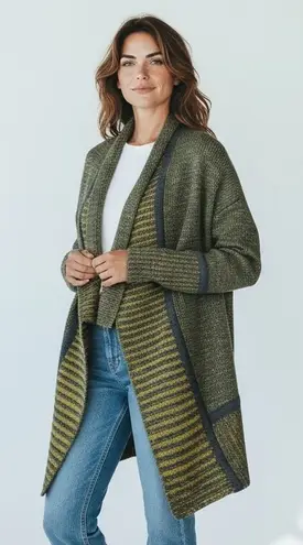 TARNISH Women's One Size Alpaca Blend Open Front Long Cardigan Vest Sweater Green