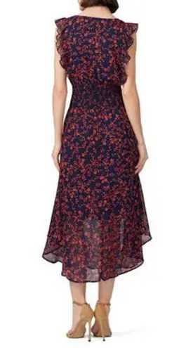 Slate + Willow Navy Smocked Waist Red Orange Printed Florals Dress Size XS
