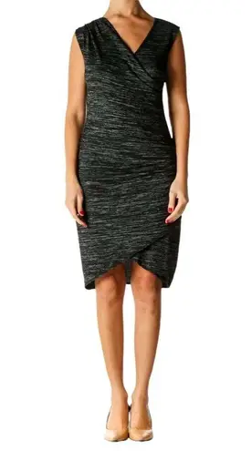 RD Style Womens Sheath Dress Pullover Faux Wrap Tulip Hem Black Gray Medium