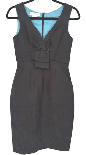 Kay Unger Kay‎ Unger Womens Black Floral Jacquard Sleeveless V-Neck Cocktail Dress Size 2 - Image 1