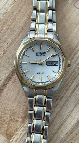 Citizen Eco-Drive Solar Ladies Watch Two Tone Bracelet White Dial Date Window