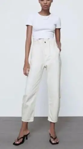 ZARA  High Waisted Cropped Paperbag Baggy Jeans White Women's Size US 8