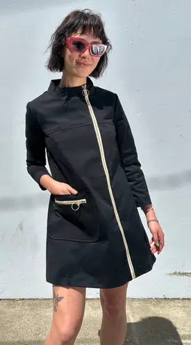 Nooworks Art Teacher Dress Black Stretch Twill Asymmetrical Zip Small EUC