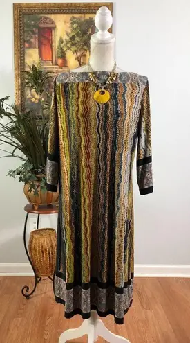 Forever Shift Dress Womens Rainbow Striped Boat Neck Long Sleeve Pullover Medium