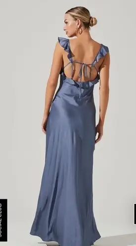 ASTR  the Label BRYNA RUFFLE STRAP SATIN MAXI DRESS SZ XS slate blue