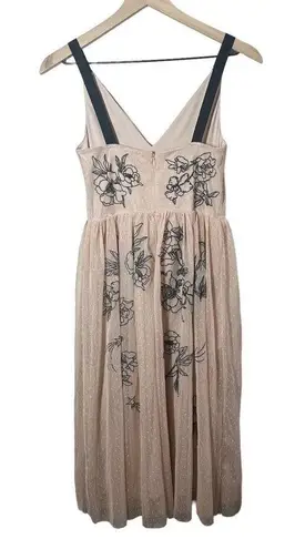 EXPRESS  Floral Tattoo Nude Tulle Midi Dress Size 2